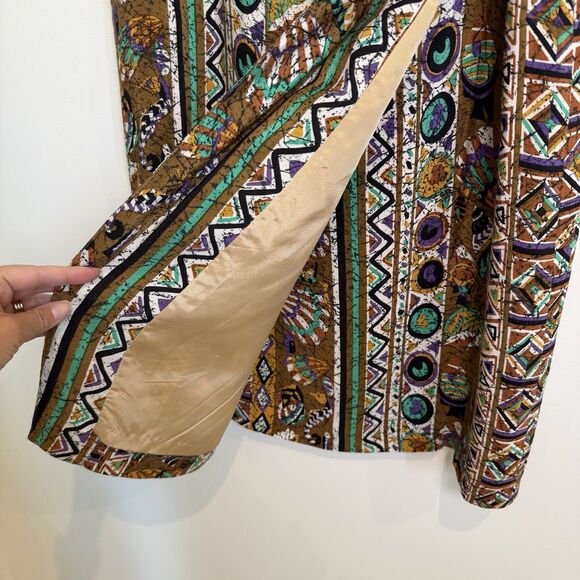 Lasserre Paris Wrap Skirt Women Size 42 Brown Tribal Aztec Artsy Fish Geometric - Picture 3 of 13